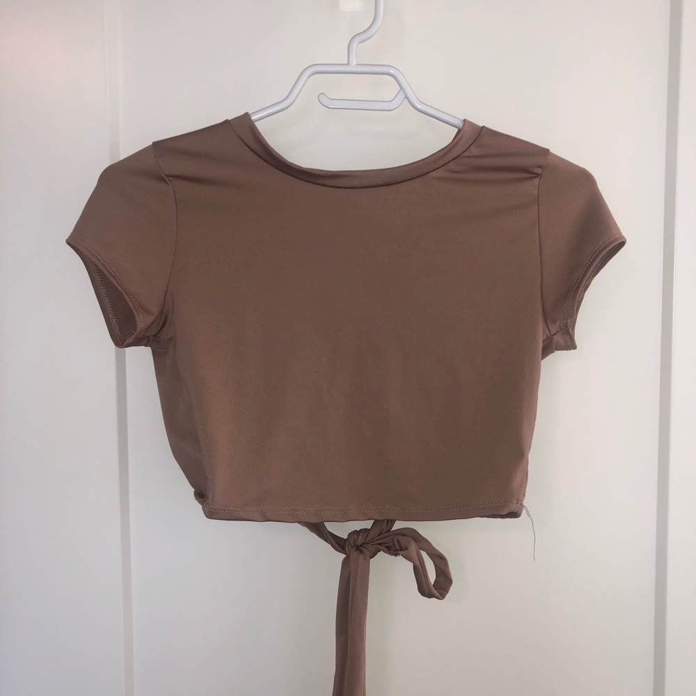 Stretchy open back crop top